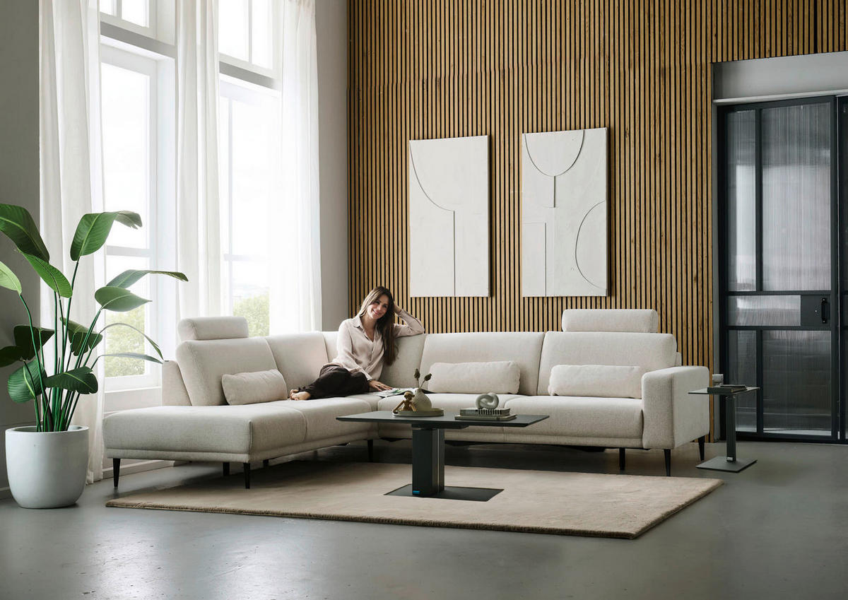 ECKSOFA Dieter Knoll Beige Chenille  - Beige/Schwarz, Design, Textil/Metall (254/303cm) - Dieter Knoll