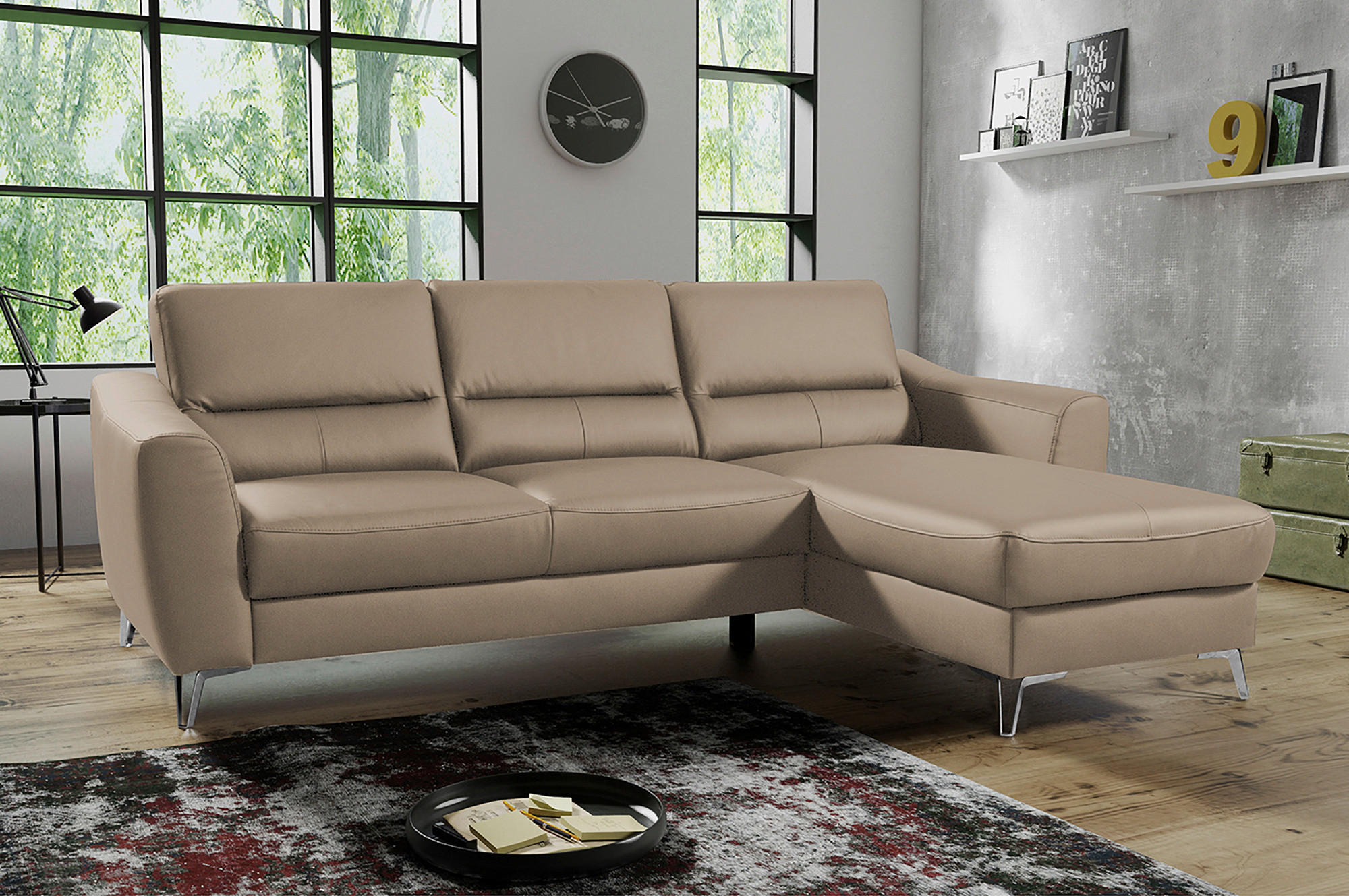 ECKSOFA in Lederlook Echtleder Sahara  - Chromfarben/Sahara, Design, Leder/Textil (241/168cm) - Livetastic
