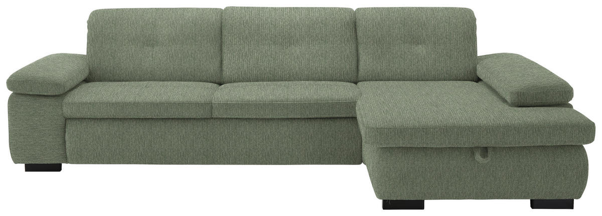 ECKSOFA in Flachgewebe Grün  - Schwarz/Grün, Design, Textil/Metall (297/174cm) - Beldomo Style
