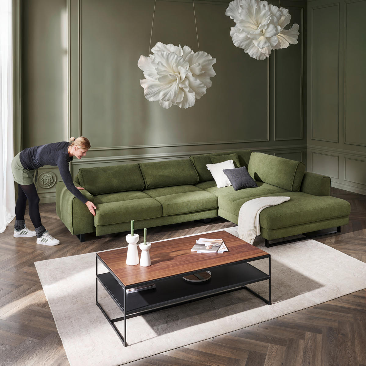 ECKSOFA Cord Olivgrün  - Schwarz/Olivgrün, Design, Textil/Metall (314/211cm) - Sedda