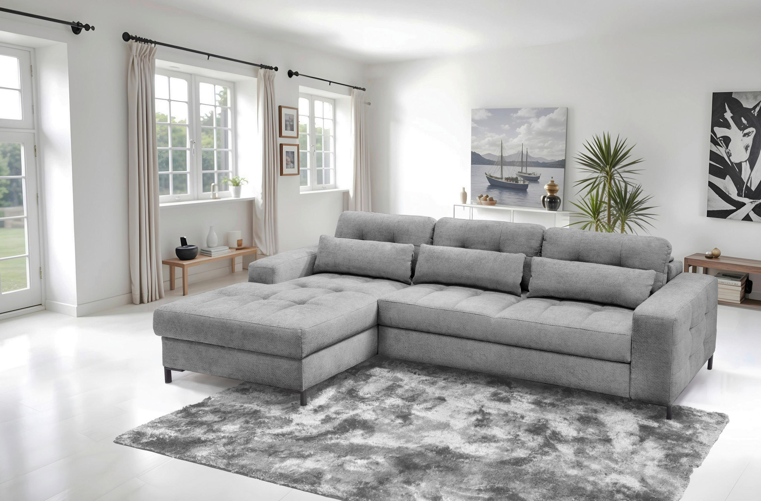 ECKSOFA BONITO Grau Struktur  - Schwarz/Grau, Design, Textil/Metall (176/255cm) - Livetastic