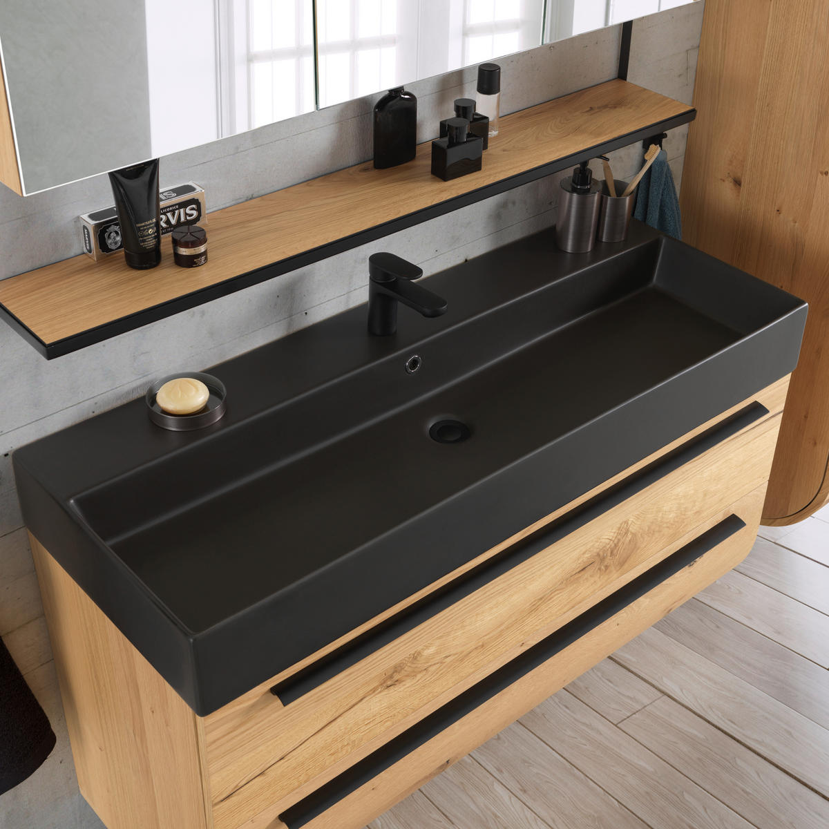 BADEZIMMER  in 120 cm  - Eichefarben/Schwarz, Modern, Glas/Holz (120cm) - Dieter Knoll