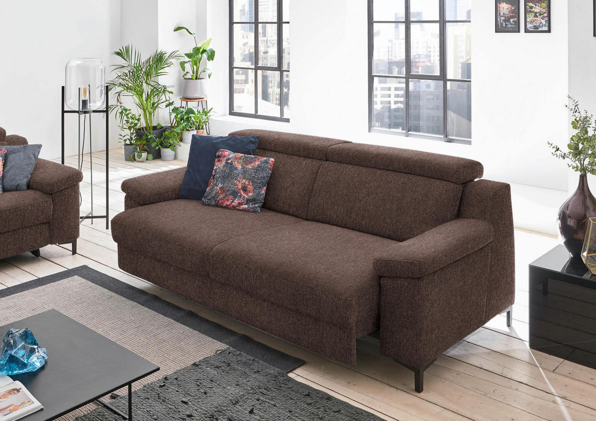 3-SITZER-SOFA in Chenille Dunkelbraun  - Dunkelbraun/Schwarz, Design, Textil/Metall (230/104/104cm) - Valdera