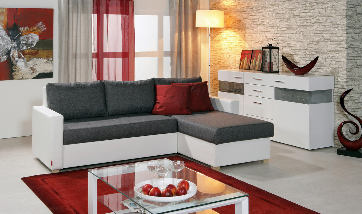 SJEDEĆA GARNITURA drvo, tekstil, drvni materijal  siva, bijela   - bijela/siva, Design, drvni materijal/drvo (230/155cm) - Xora