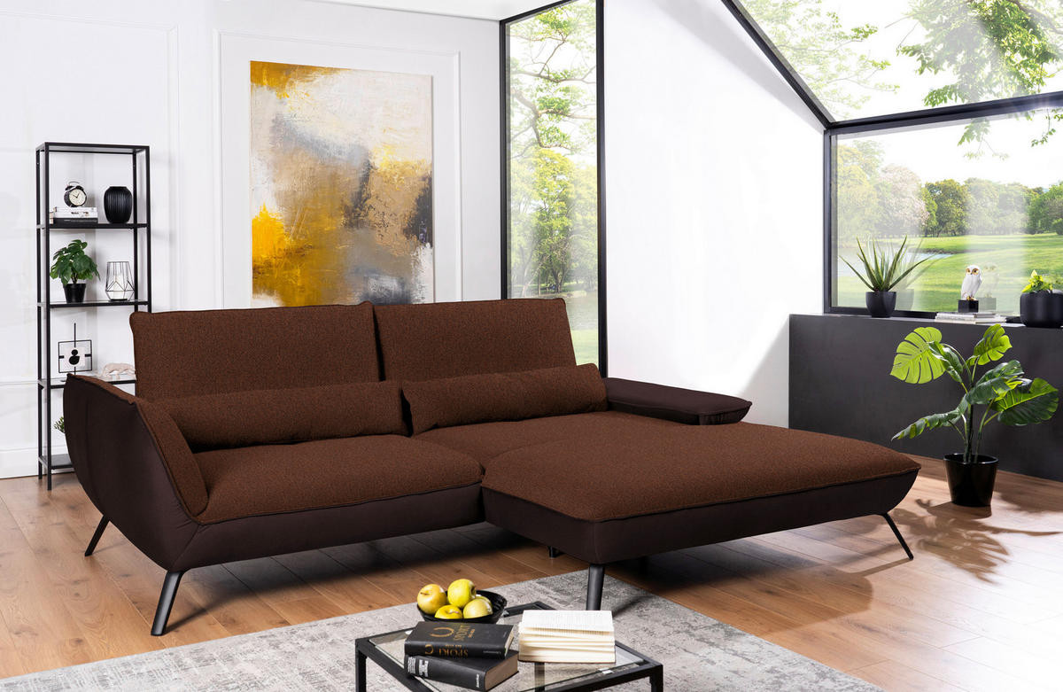 ECKSOFA in Flachgewebe Kupferfarben  - Schwarz/Kupferfarben, Design, Textil/Metall (273/191cm) - Moderano