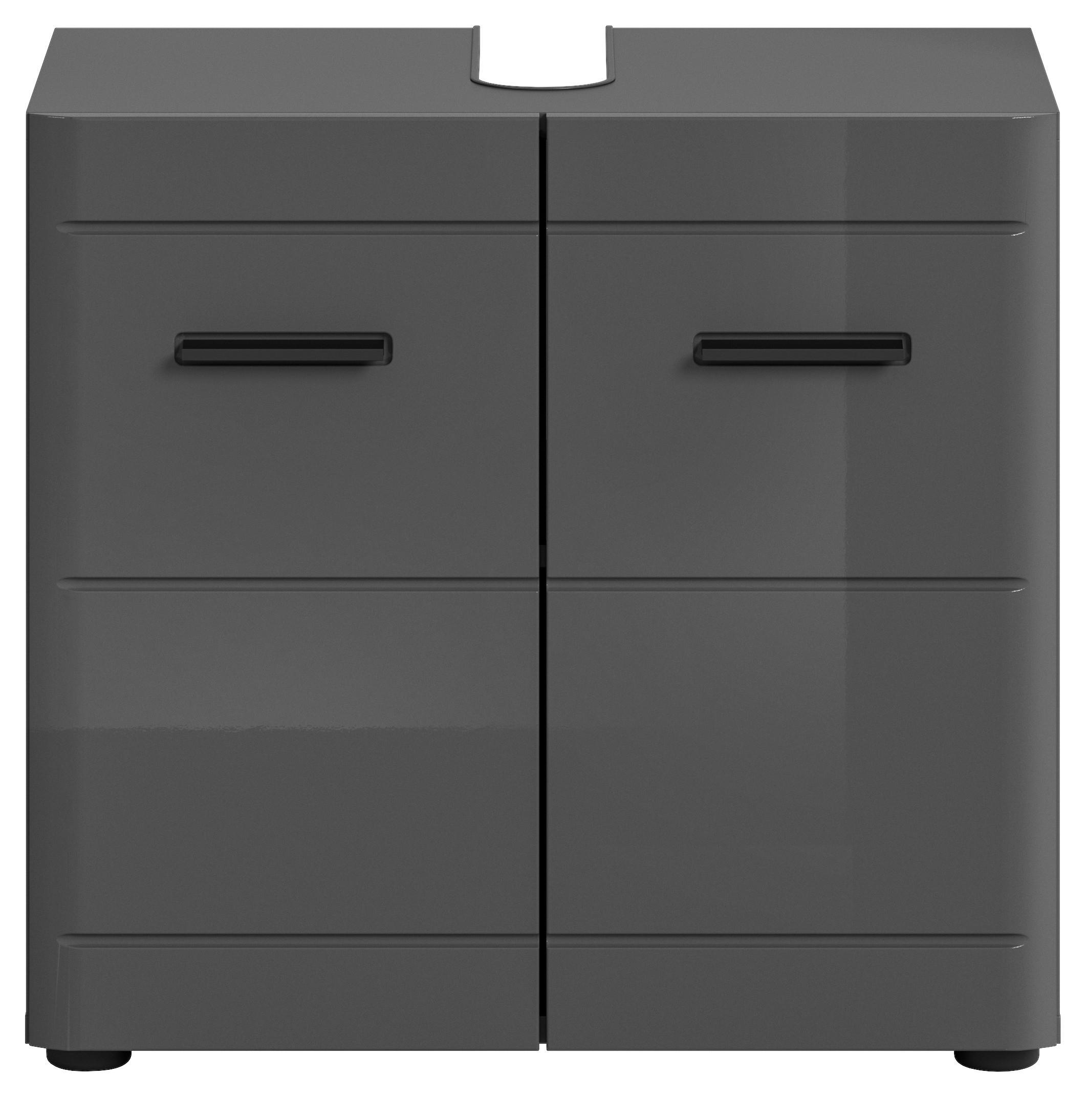 SKŘÍŇKA POD UMYVADLO, vysoce lesklá šedá, šedá, 60/56/34 cm - šedá/černá, Moderní, kompozitní dřevo/plast (60/56/34cm) - MID.YOU