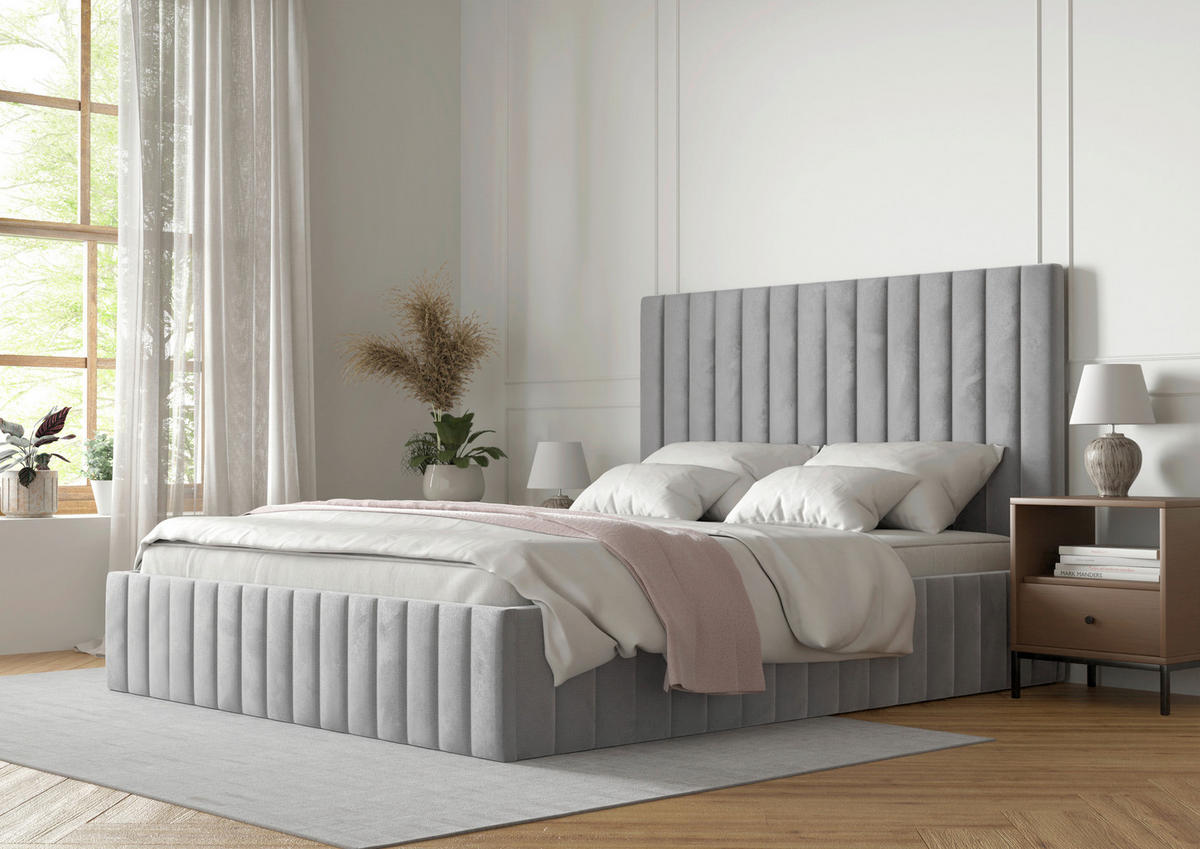 POLSTERBETT Bettkasten, Lattenrost 180/200 cm  in Hellgrau  - Hellgrau/Schwarz, Design, Holz/Textil (180/200cm) - Boxxx