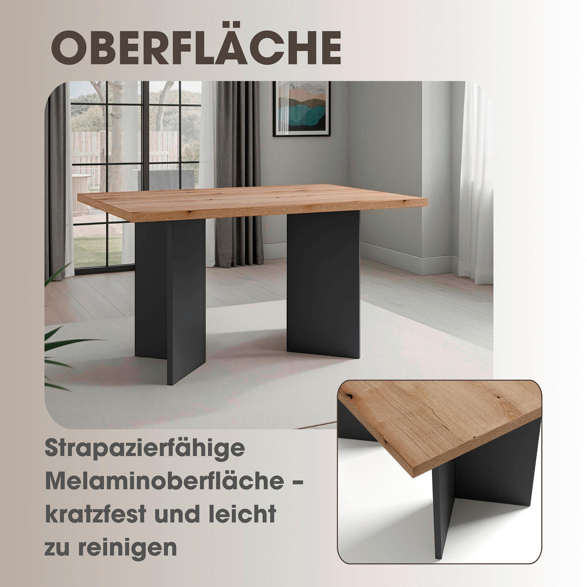 ESSTISCH rechteckig Anthrazit, Eichefarben  - Eichefarben/Anthrazit, MODERN, Holzwerkstoff (138/90/75,5cm) - MID.YOU