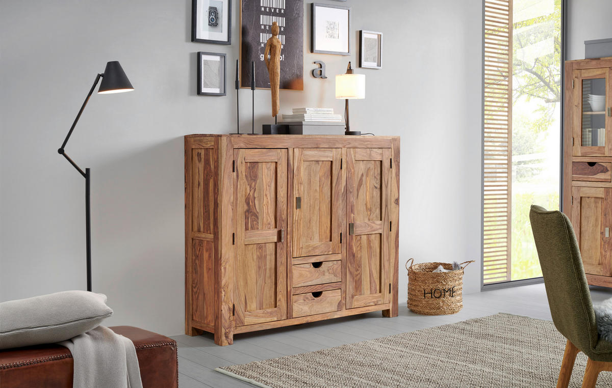 VISOKA KOMODA, naravne barve  - naravne barve, Trendi, kovina/les (140/120/40cm) - Livetastic