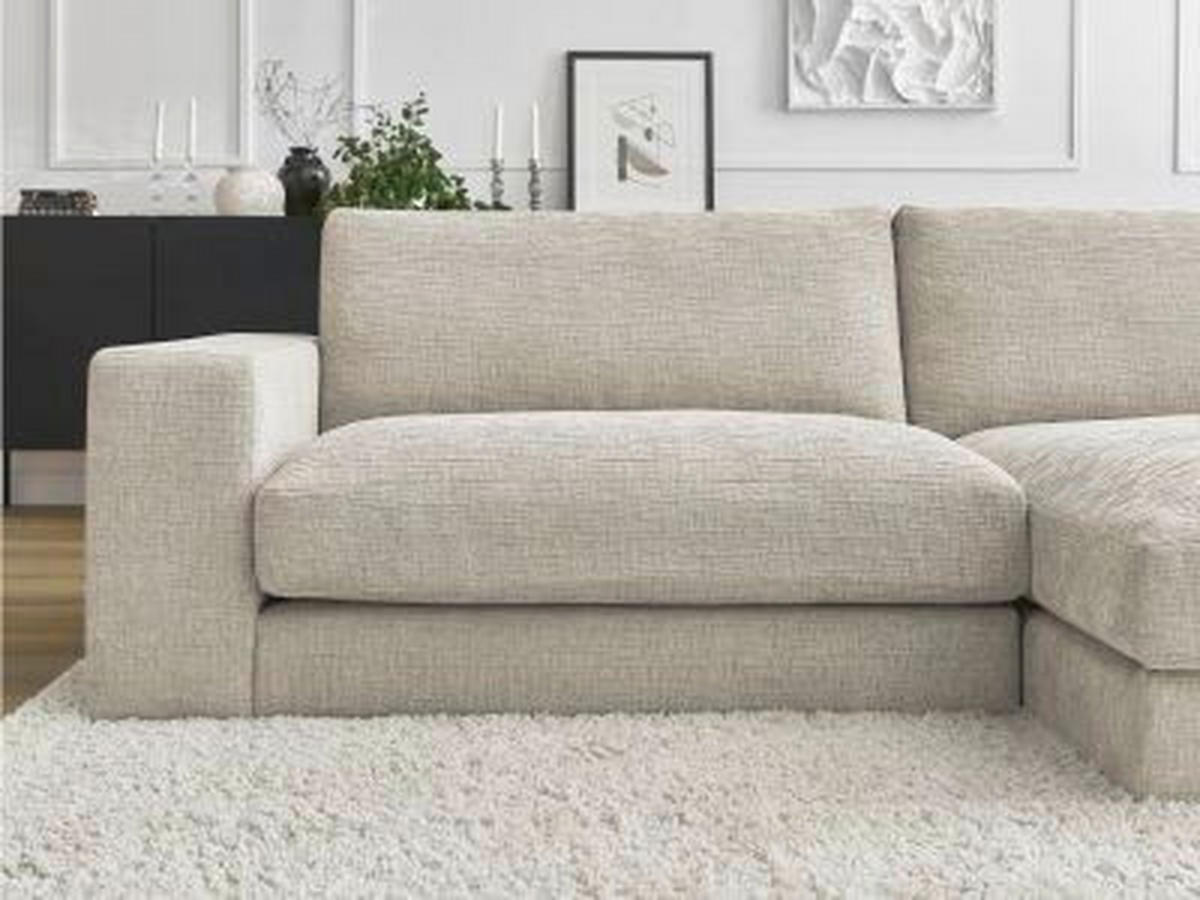 ECKSOFA Ottomane rechts  LEONARD Beige Struktur  - Beige/Schwarz, MODERN, Kunststoff/Textil (234/159cm)