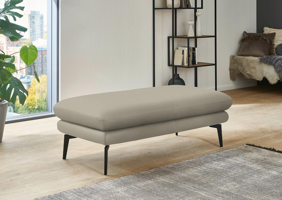 ECKSOFA in Echtleder Ecru  - Ecru/Schwarz, Design, Leder/Metall (310/180cm) - Dieter Knoll
