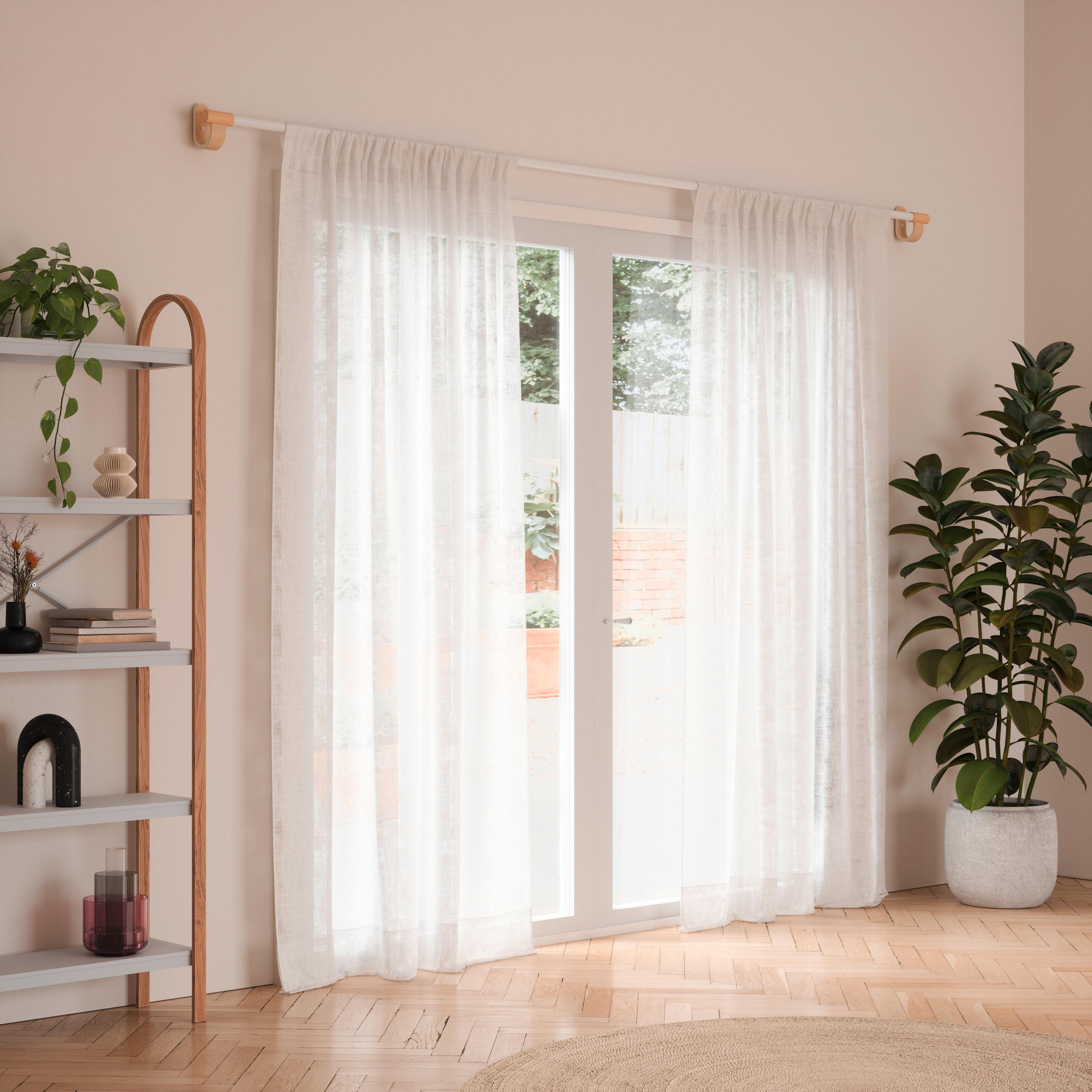 VORHANGSTANGE 107 cm  - Naturfarben/Weiß, KONVENTIONELL, Holz/Metall (107cm) - Umbra