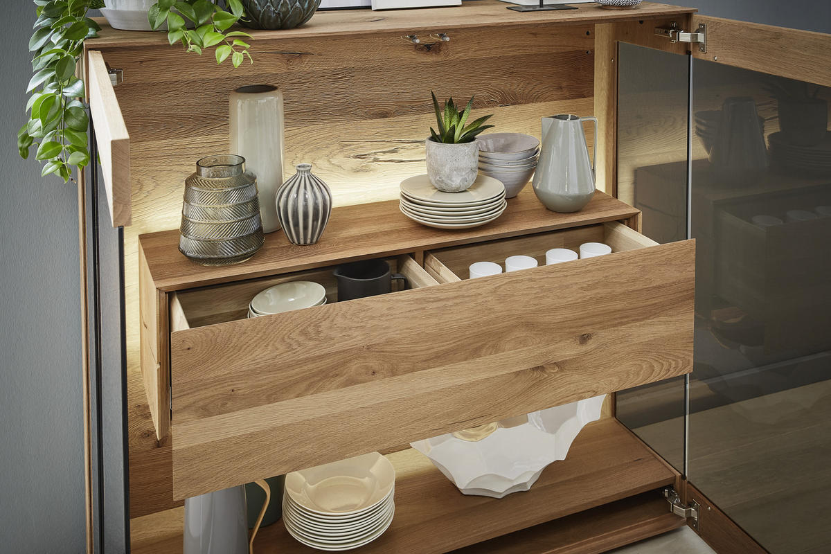 HIGHBOARD  in 127/119/39 cm  - Eichefarben, Natur, Glas/Holz (127/119/39cm) - Valnatura