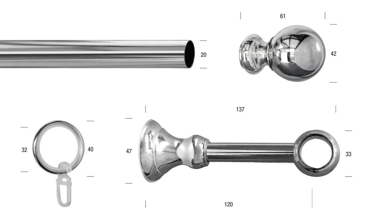 VORHANGSTANGE 170 cm  - Chromfarben, KONVENTIONELL, Metall (170cm)