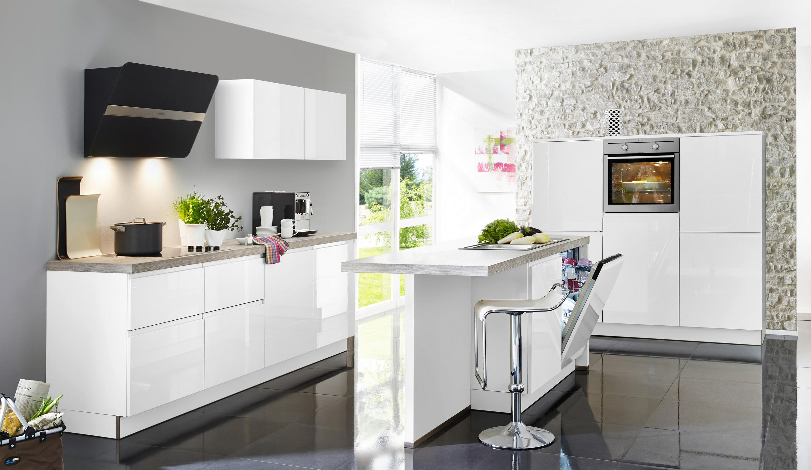 Bucătărie La Comandă   - alb/gri, Design, material pe bază de lemn - Dieter Knoll