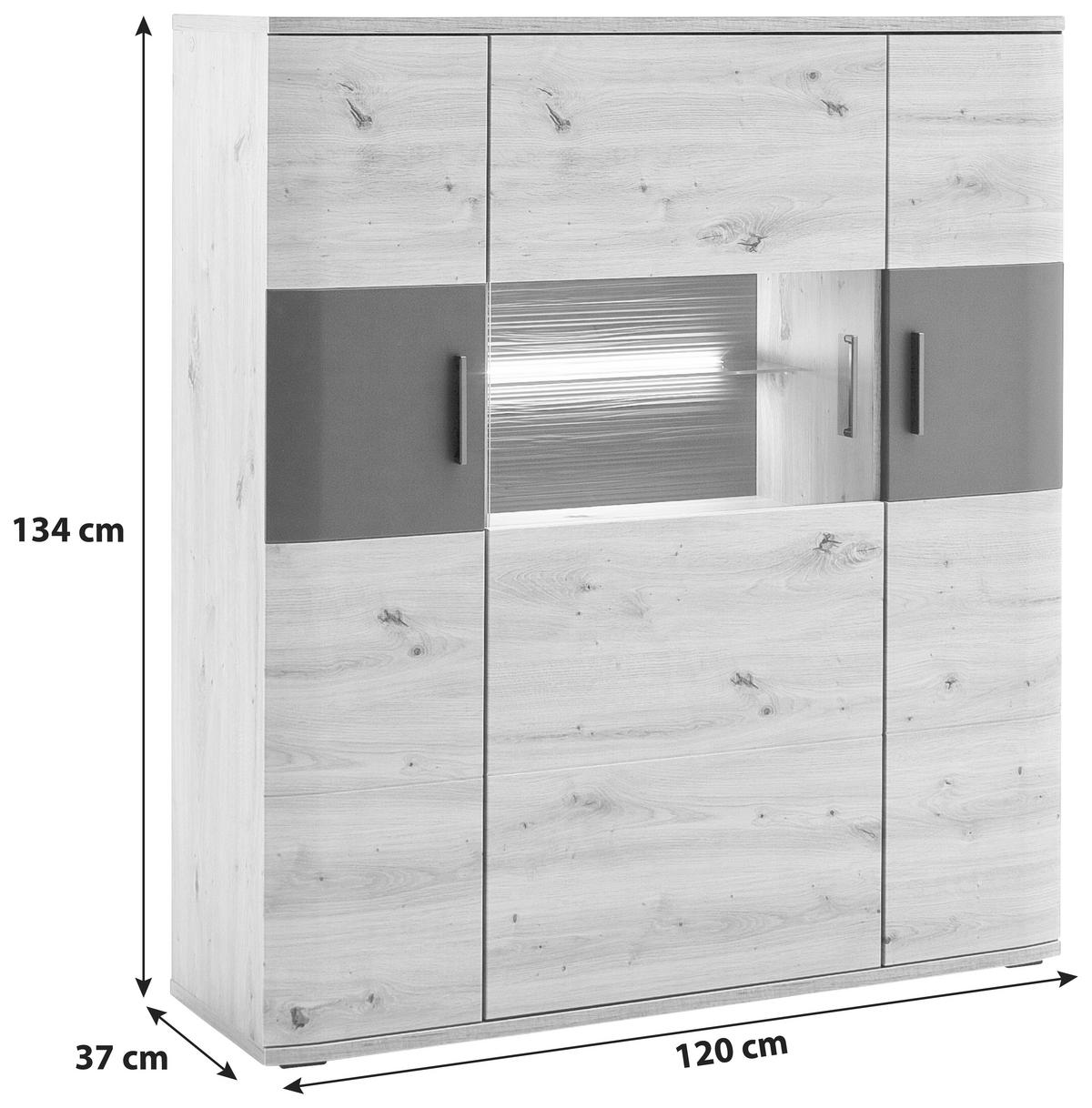 VYSOKÁ KOMODA, antracitová, čiré, barvy dubu, 120/134/37 cm - barvy dubu/černá, Design, kov/kompozitní dřevo (120/134/37cm) - Livetastic