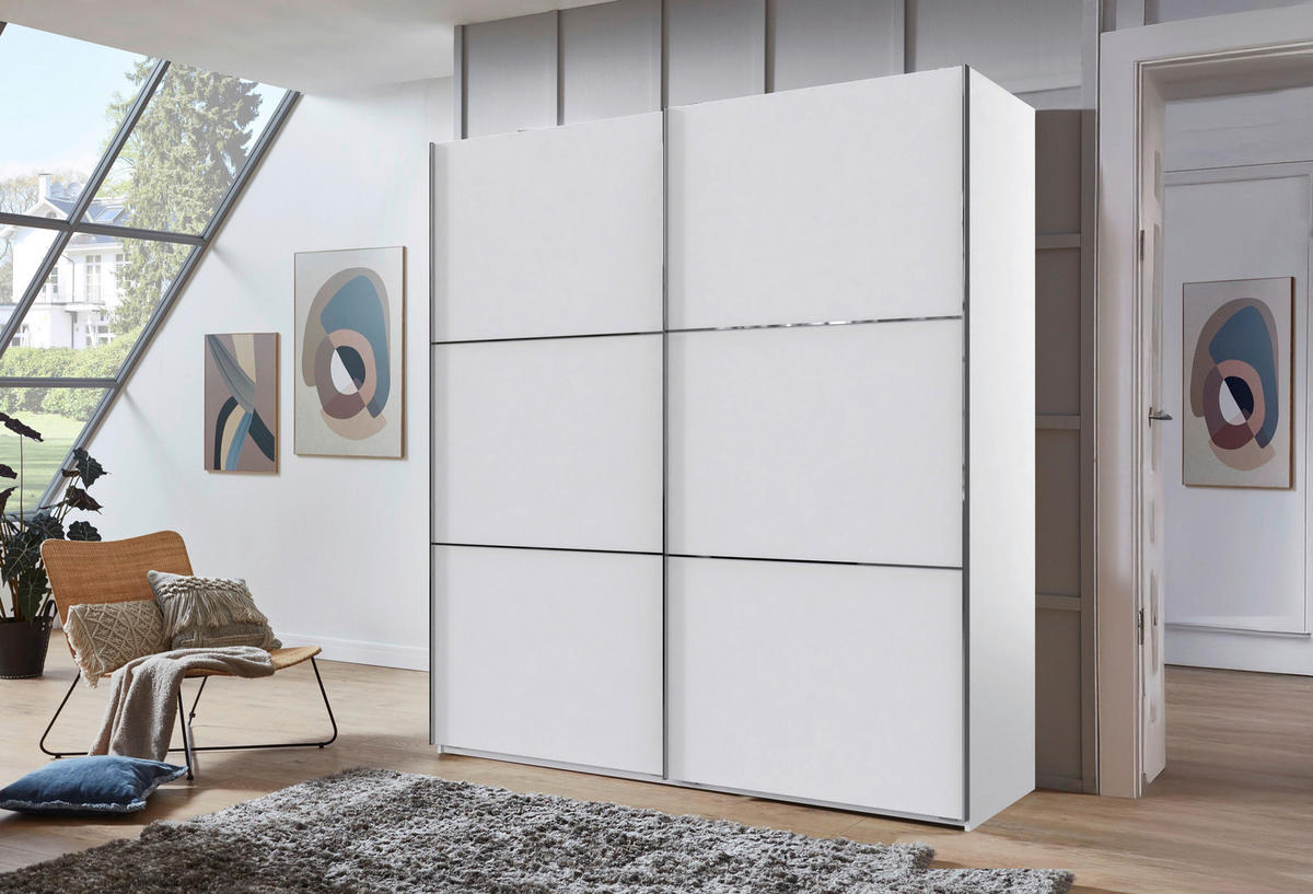 SCHWEBETÜRENSCHRANK 200/216/65 cm 2-türig Weiß, Edelstahlfarben  - Edelstahlfarben/Weiß, KONVENTIONELL, Holzwerkstoff/Metall (200/216/65cm) - Stylife