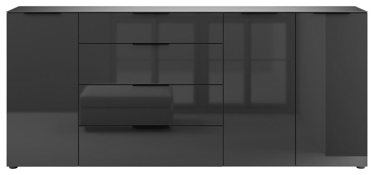 SIDEBOARD Style  in 225/98,7/40 cm  - Anthrazit/Anthrazit Hochglanz, Basics, Glas/Holzwerkstoff (225/98,7/40cm)