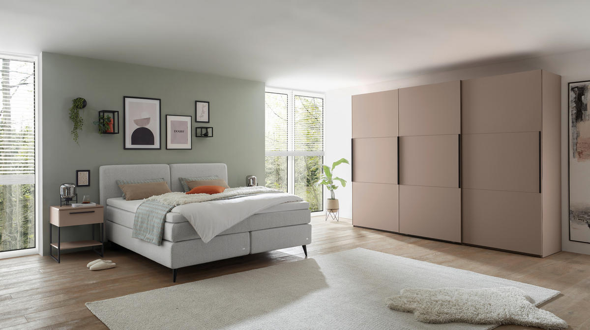 BOXSPRINGBETT 180/200 cm  in Creme, Hellgrau  - Creme/Hellgrau, Design, Holzwerkstoff/Kunststoff (180/200cm) - RUF Betten