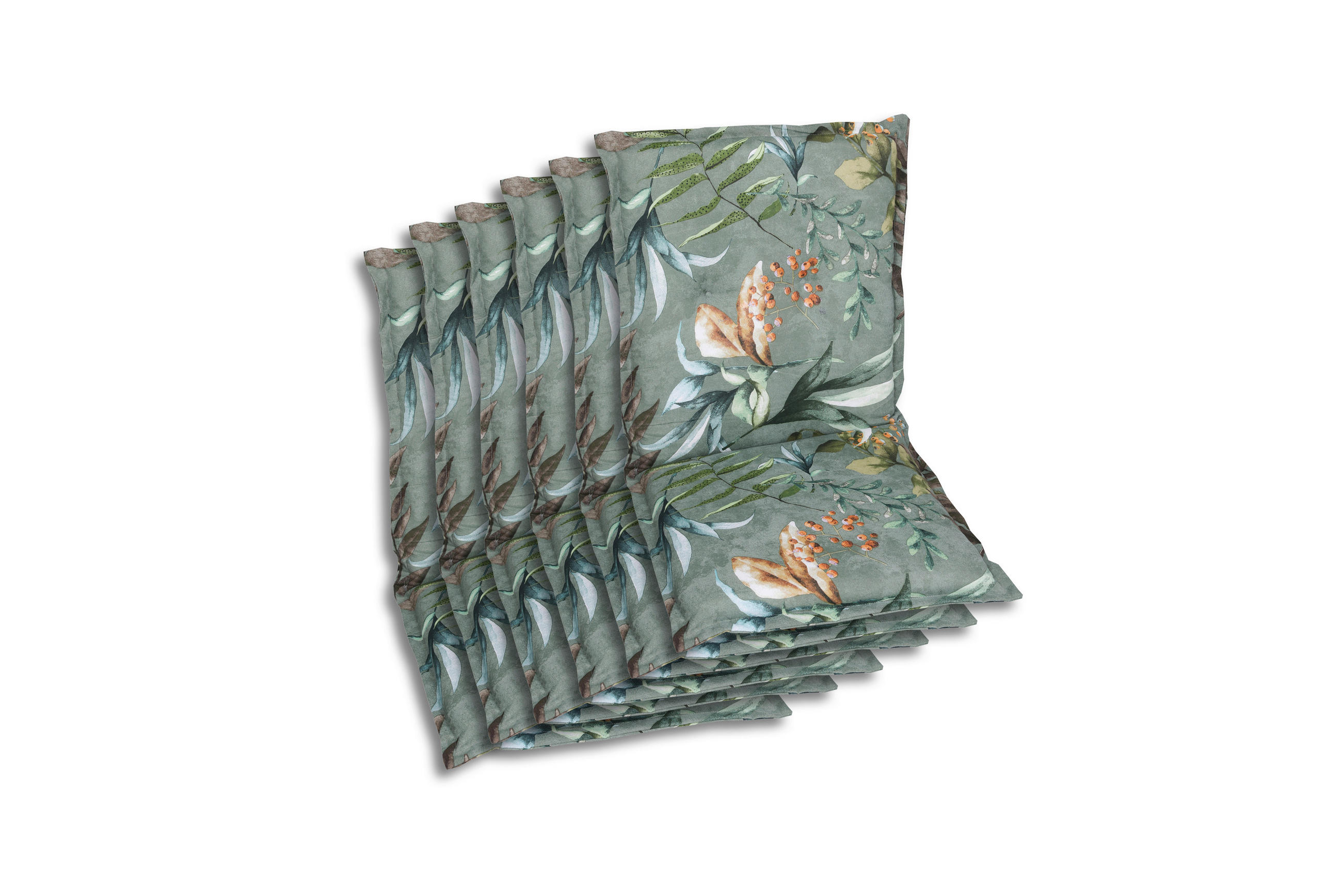 SESSELAUFLAGENSET in Braun, Grau, Grün, Graublau Blätter  - Graublau/Braun, Basics, Textil (50/7/100cm)