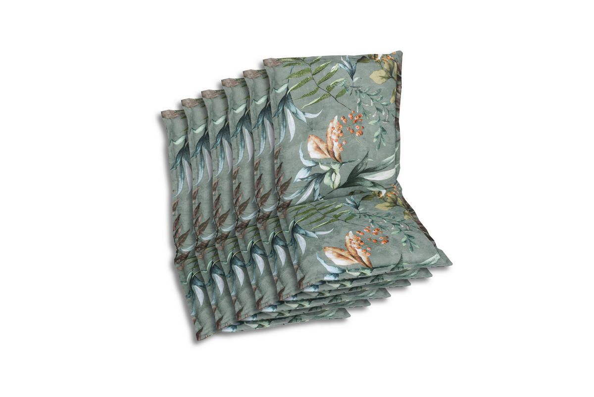 SESSELAUFLAGENSET in Braun, Grau, Grün, Graublau Blätter  - Graublau/Braun, Basics, Textil (50/7/100cm)