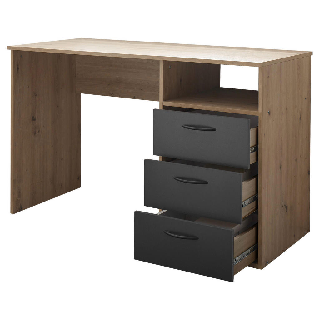 Thumbnail - Boxxx Schreibtisch, Graphit, Eiche Artisan, Kunststoff, 3 Schubladen, rechteckig, 54x75x120 cm, Arbeitszimmer, Schreibti...