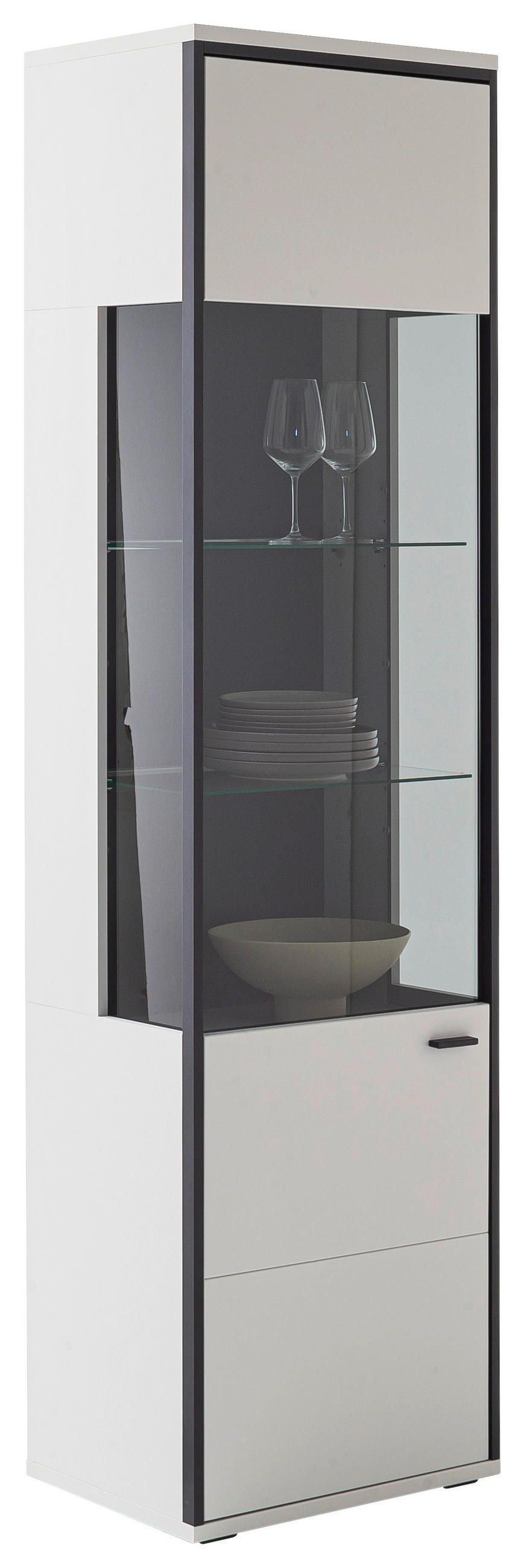 VITRINE Schwarz, Weiss  54/199/38 cm  - Weiss/Schwarz, Design, Glas/Holzwerkstoff (54/199/38cm) - Stylife
