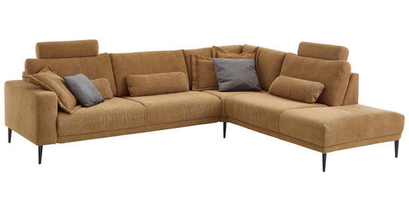 ECKSOFA Senfgelb Chenille  - Senfgelb/Schwarz, Design, Textil/Metall (303/254cm) - Dieter Knoll