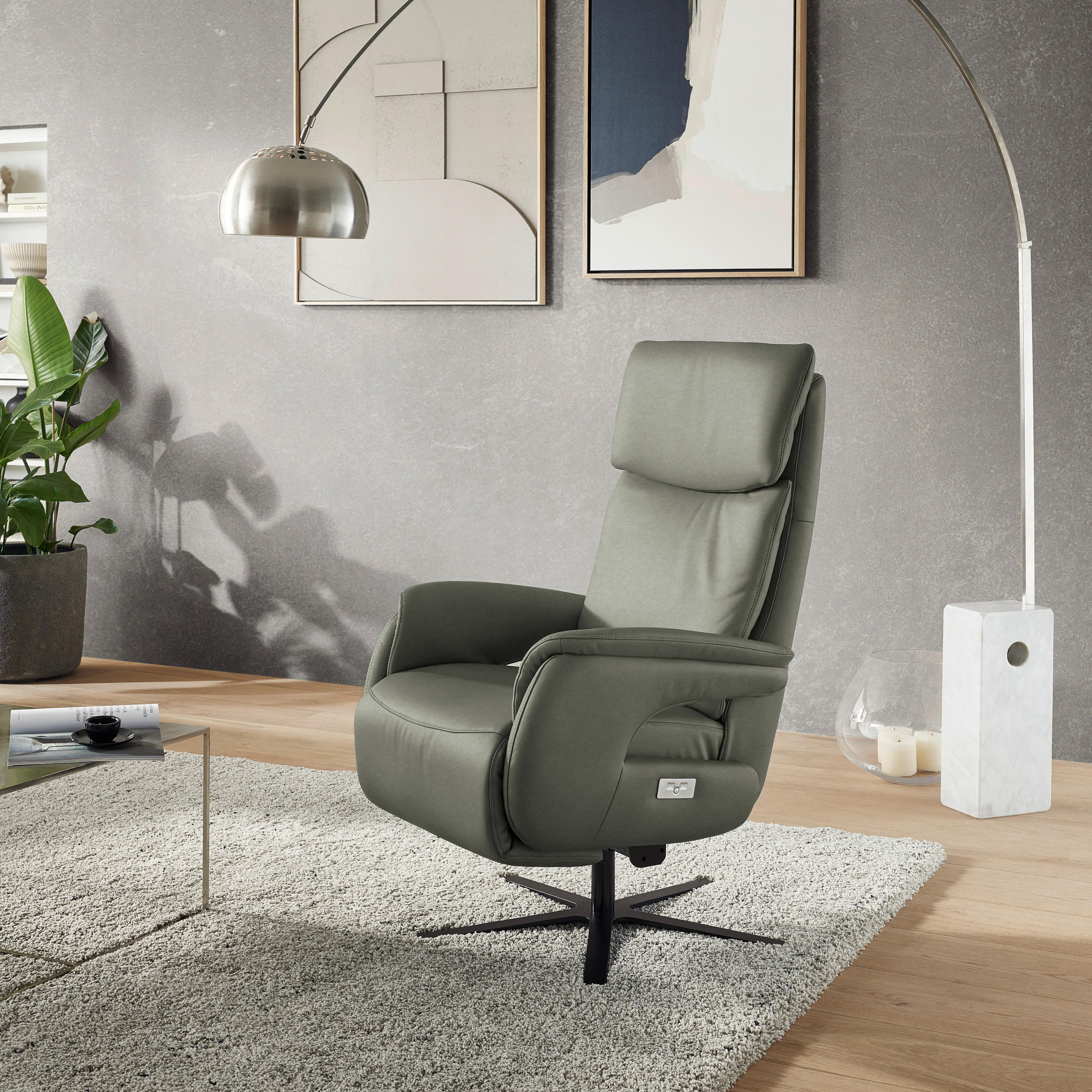 RELAXSESSEL in Leder Grau  - Schwarz/Grau, Design, Leder/Metall (70/117/85cm) - Dieter Knoll
