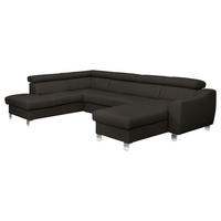 WOHNLANDSCHAFT in Lederlook Echtleder Dunkelbraun  - Chromfarben/Dunkelbraun, Design, Leder/Textil (208/315/175cm) - Livetastic