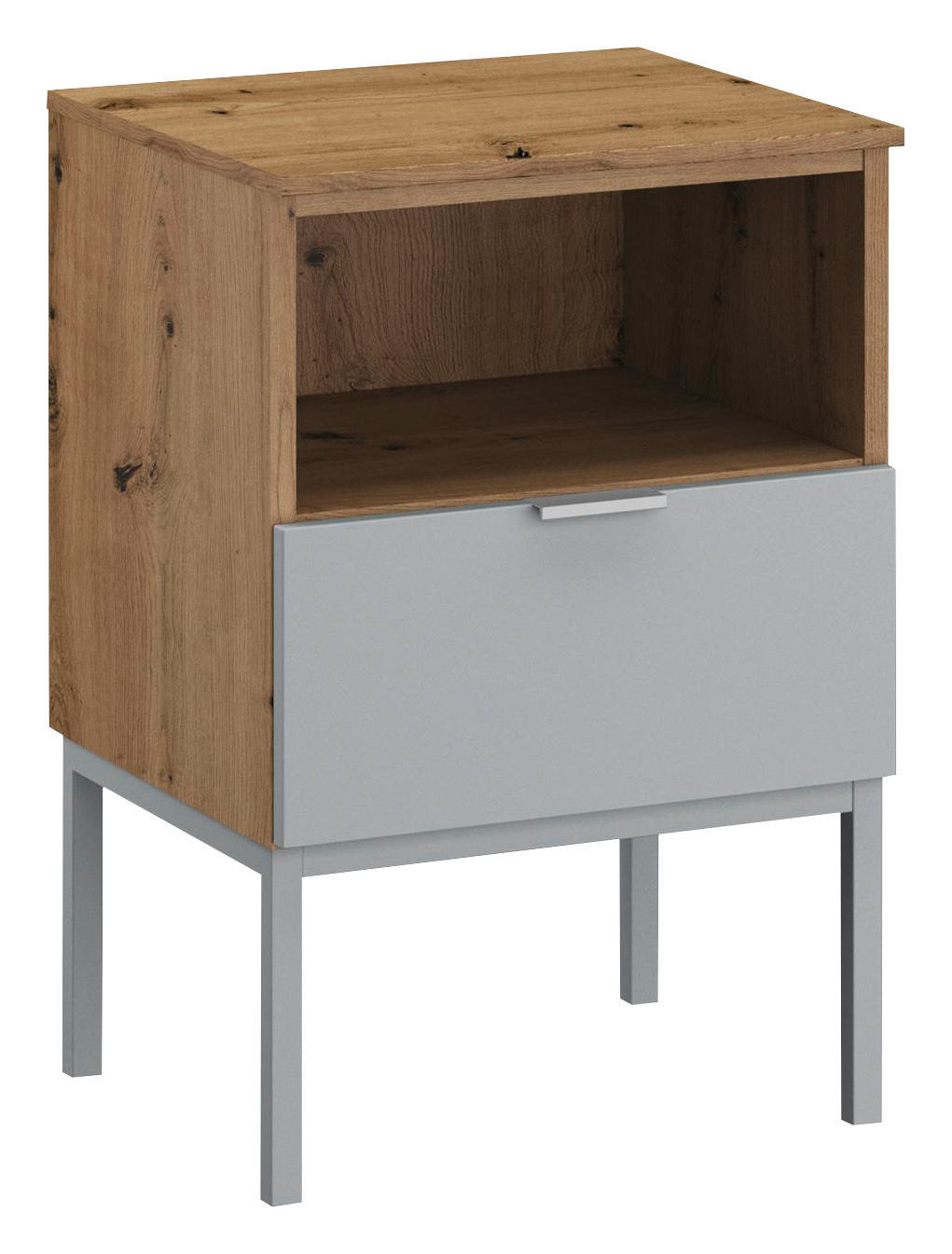 NACHTKÄSTCHEN in Grau, Eichefarben  - Eichefarben/Alufarben, Trend, Holzwerkstoff/Metall (40/61/42cm) - Stylife