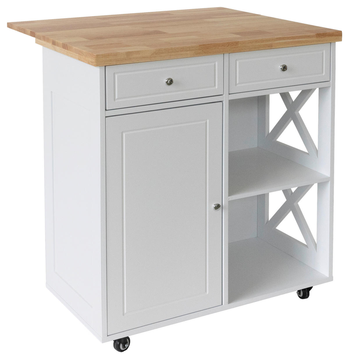 SERVIERWAGEN Kautschukholz vollmassiv Weiß  - Schwarz/Weiß, Basics, Holz/Holzwerkstoff (89/90/68cm) - MID.YOU