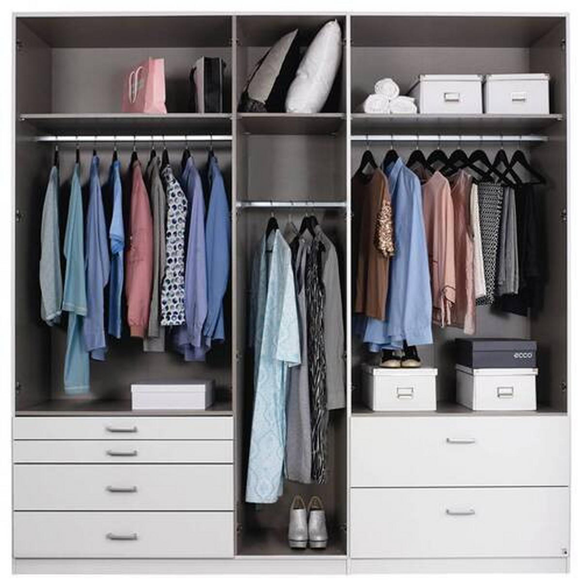 DREHTÜRENSCHRANK in Weiss  - Weiss/Alufarben, Basics, Glas/Holzwerkstoff (226/229/54cm) - Xora