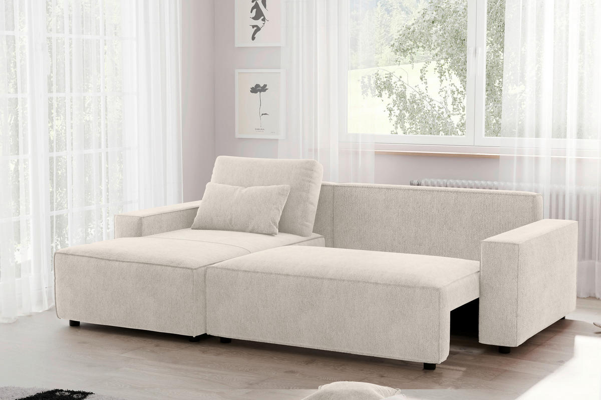 ECKSCHLAFSOFA in Chenille Beige  - Beige/Schwarz, Modern, Kunststoff/Textil (154/247cm) - Livetastic