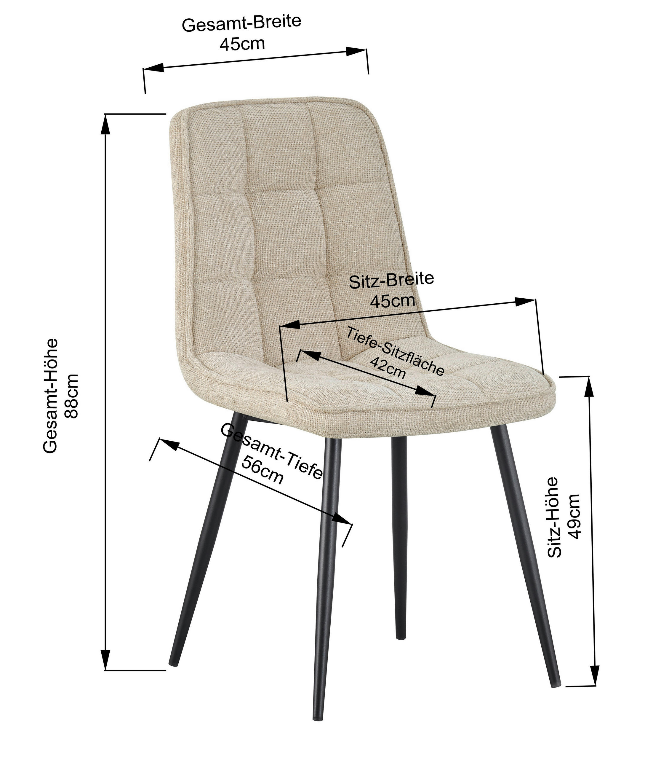 STUHL  in Eisen Leinenoptik Holz, Metall, Textil  - Anthrazit/Schwarz, KONVENTIONELL, Holz/Textil (45/89/58cm) - MID.YOU