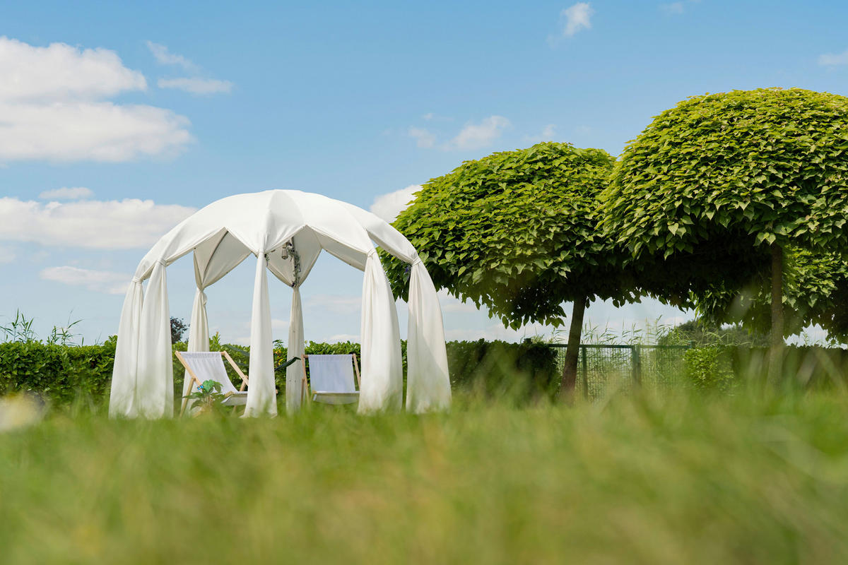 PAVILLON 372/250/372 cm Aluminium  - Silberfarben/Weiß, Basics, Textil/Metall (372/250/372cm)