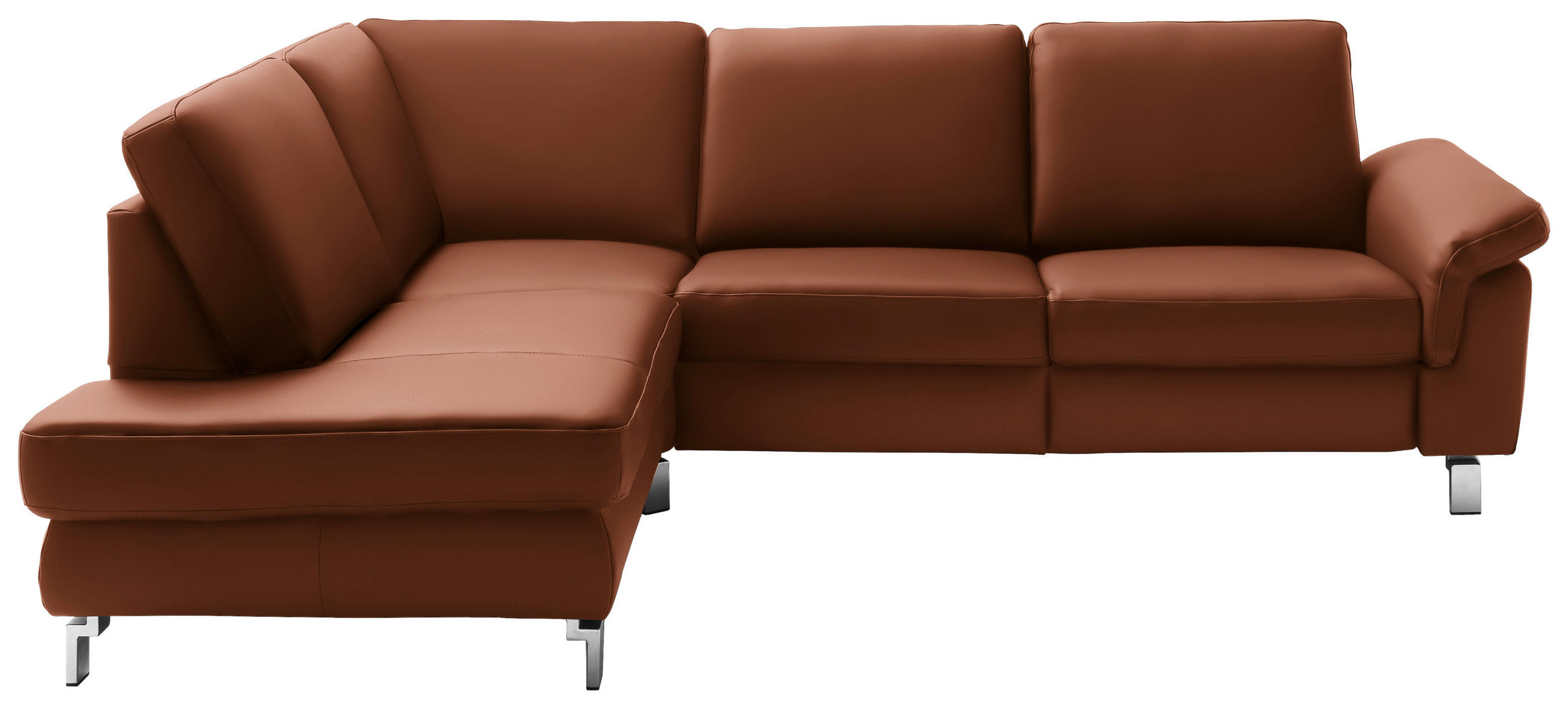 ECKSOFA Echtleder Braun  - Chromfarben/Braun, Design, Leder/Metall (200/271cm) - Pure Home Lifestyle