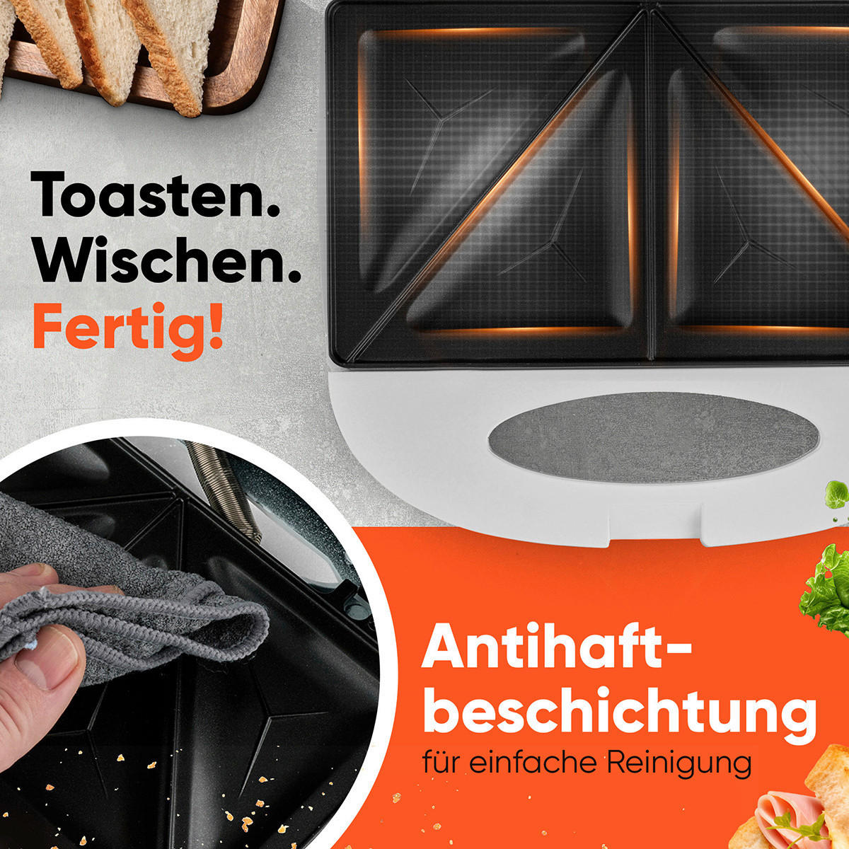 SANDWICHTOASTER  - Weiß, Basics, Kunststoff/Metall (22.7/8.3/20.7cm) - Bomann