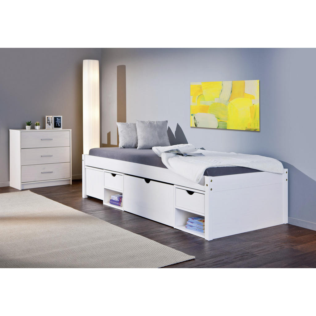 Thumbnail - Xora Stauraumbett, Weiß, Holz, Kiefer, massiv, 3 Schubladen, 90x200 cm, Schlafzimmer, Betten, Einzelbetten