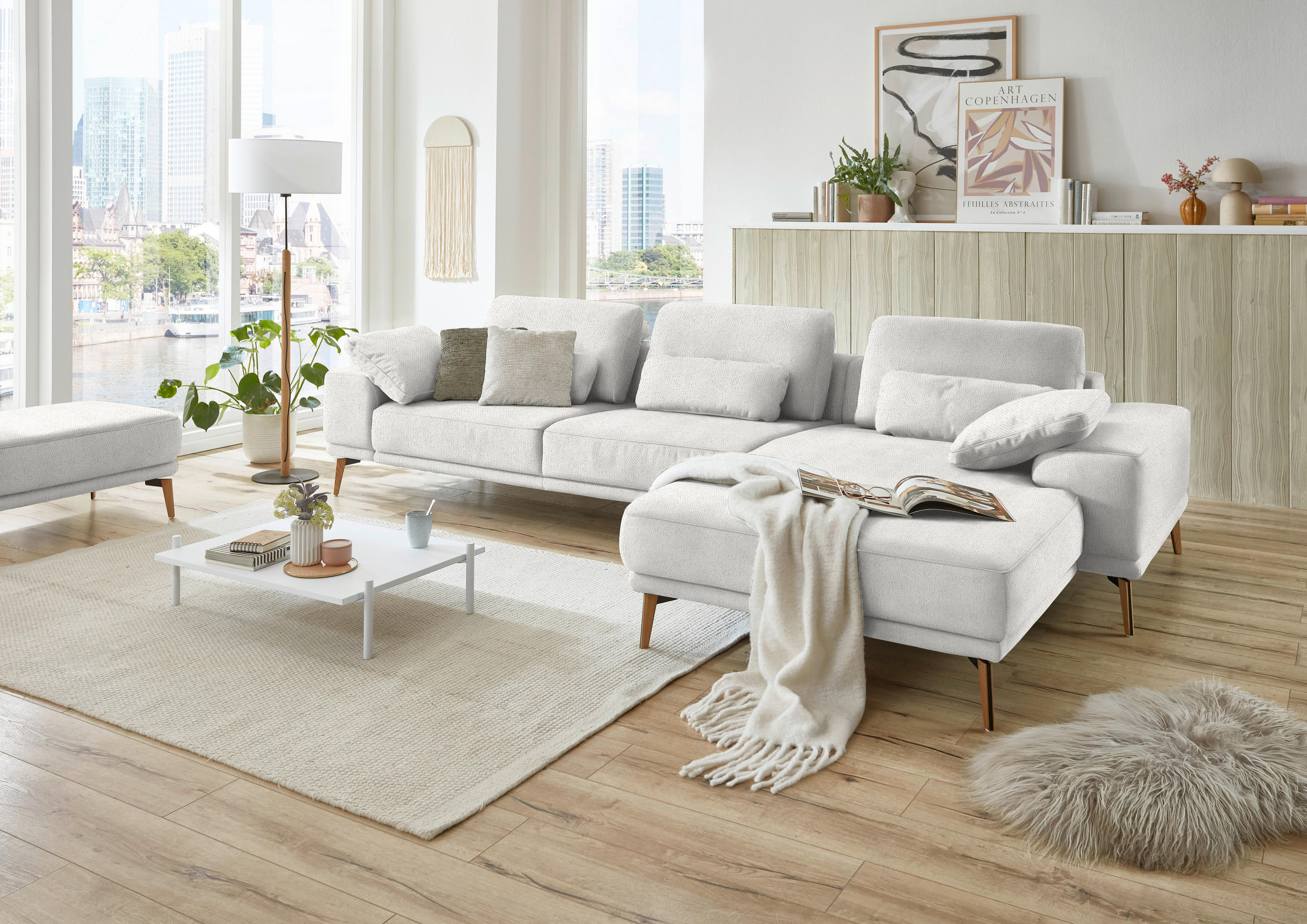 ECKSOFA in Flachgewebe Weiss  - Wildeiche/Weiss, Design, Holz/Textil (334/193cm) - Niels Andersson