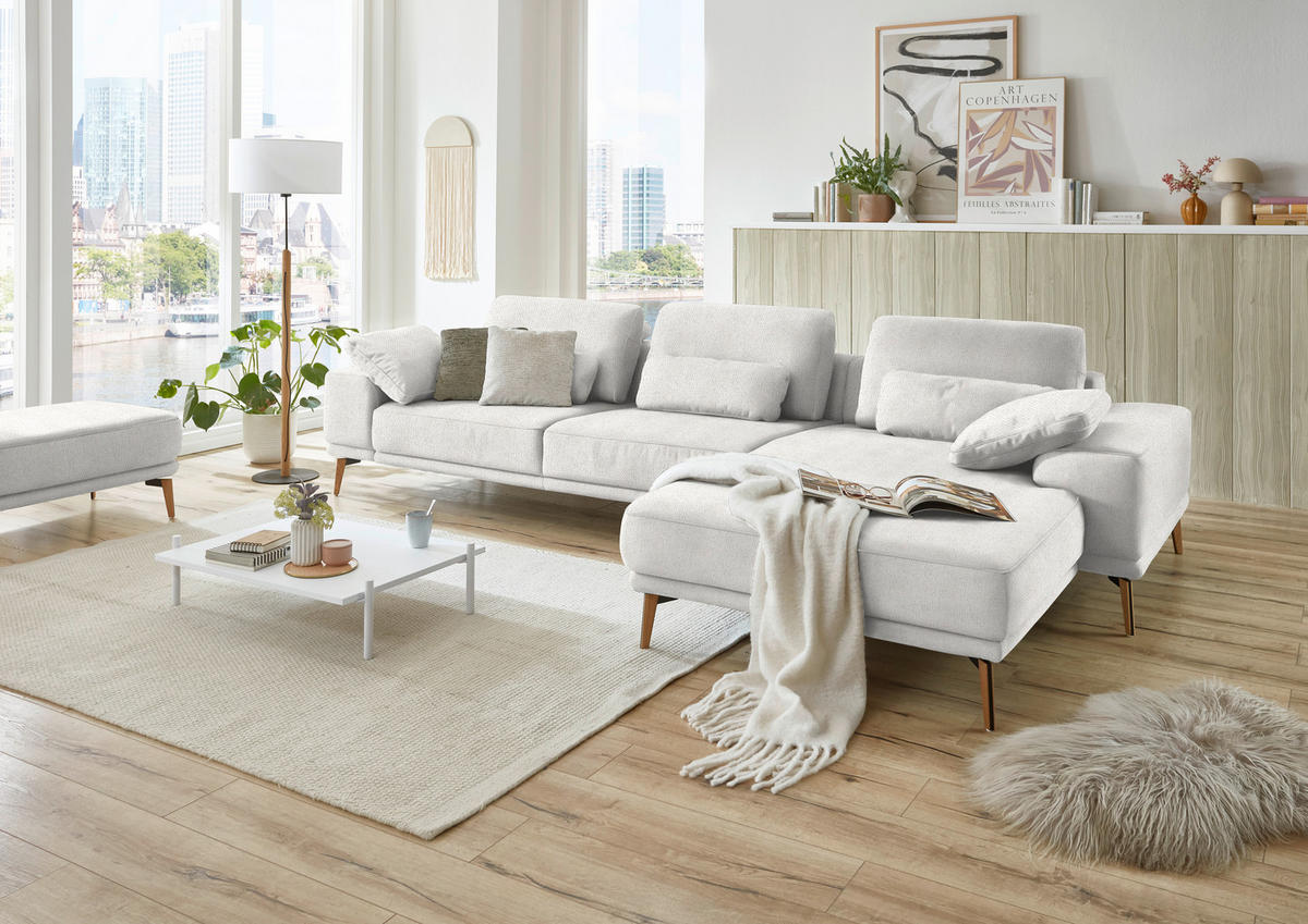CANAPÉ D'ANGLE in Flachgewebe Weiss  - Wildeiche/Weiss, Design, Holz/Textil (334/193cm) - Niels Andersson