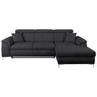 ECKSOFA Dunkelgrau Flachgewebe Zierkissen, Schlaffunktion, Rücken echt, Kopfteilverstellung  - Chromfarben/Dunkelgrau, KONVENTIONELL, Textil/Metall (268/175cm) - Carryhome