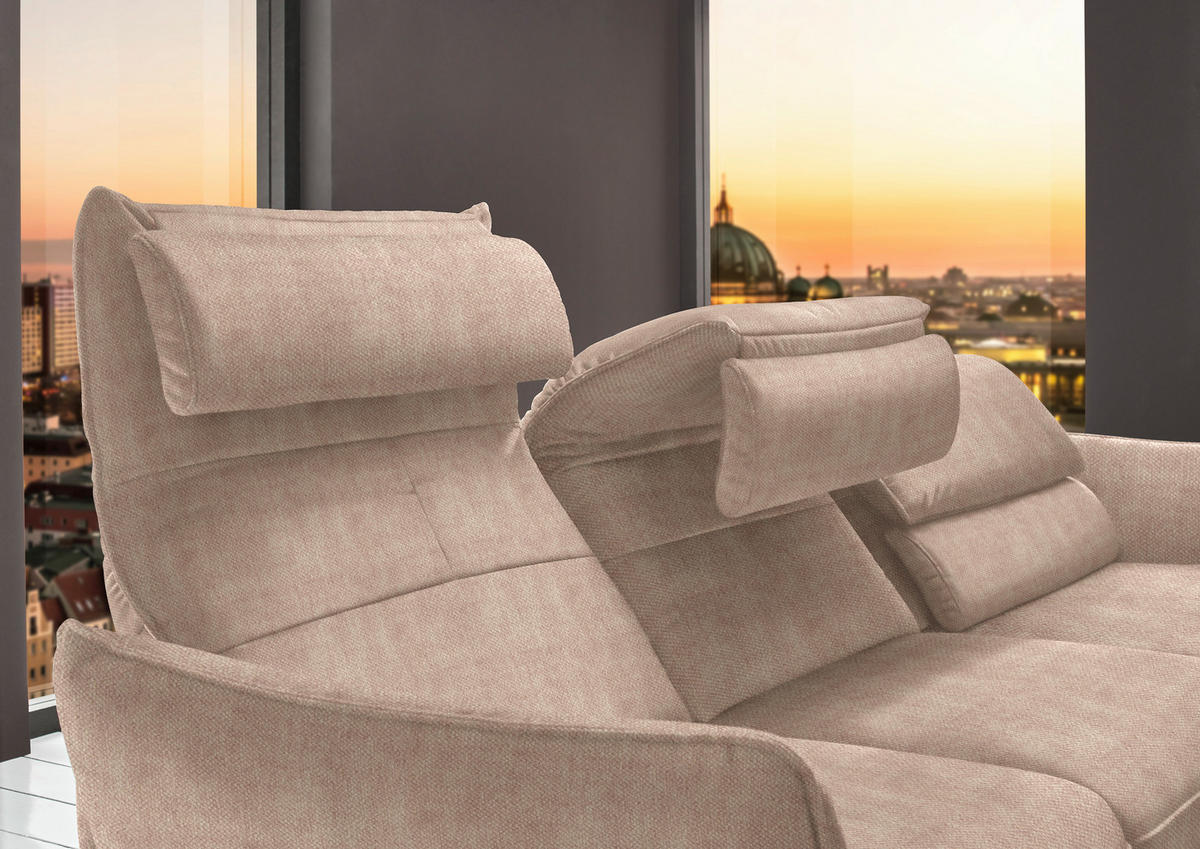 ECKSOFA Valdera in Velours Hellbraun  283/153 cm  - Hellbraun/Schwarz, Design, Textil/Metall (283/153cm) - Valdera