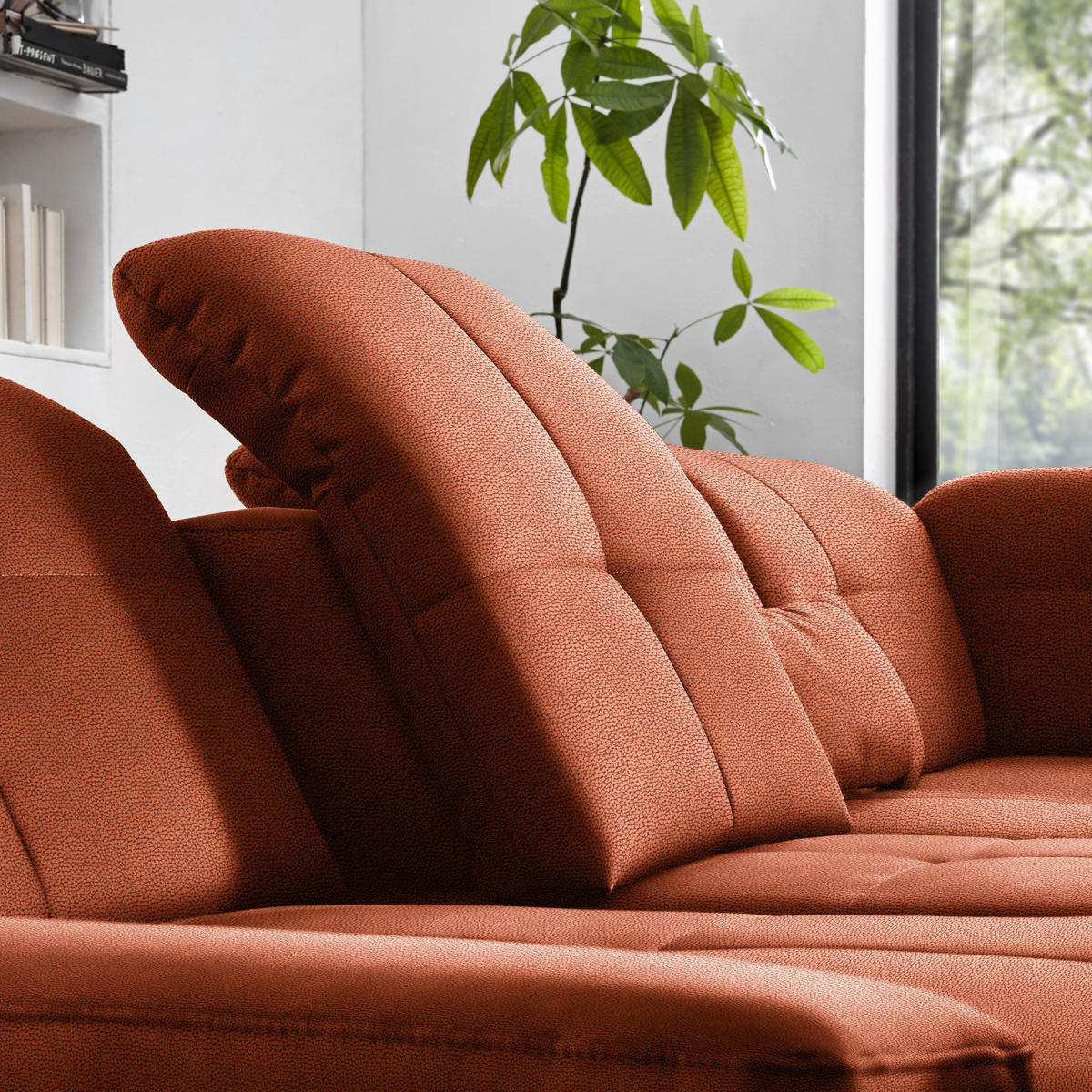 ECKSOFA  in Flachgewebe Terracotta  309/195 cm  - Chromfarben/Terracotta, Design, Textil (309/195cm) - Beldomo Style