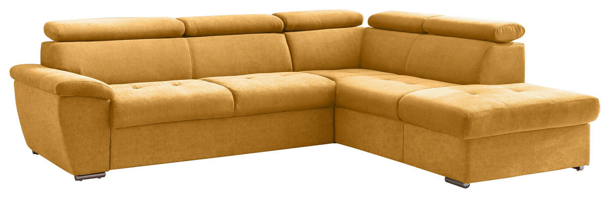 ECKSOFA Currygelb Chenille  - Chromfarben/Currygelb, Design, Textil/Metall (262/216cm) - Livetastic