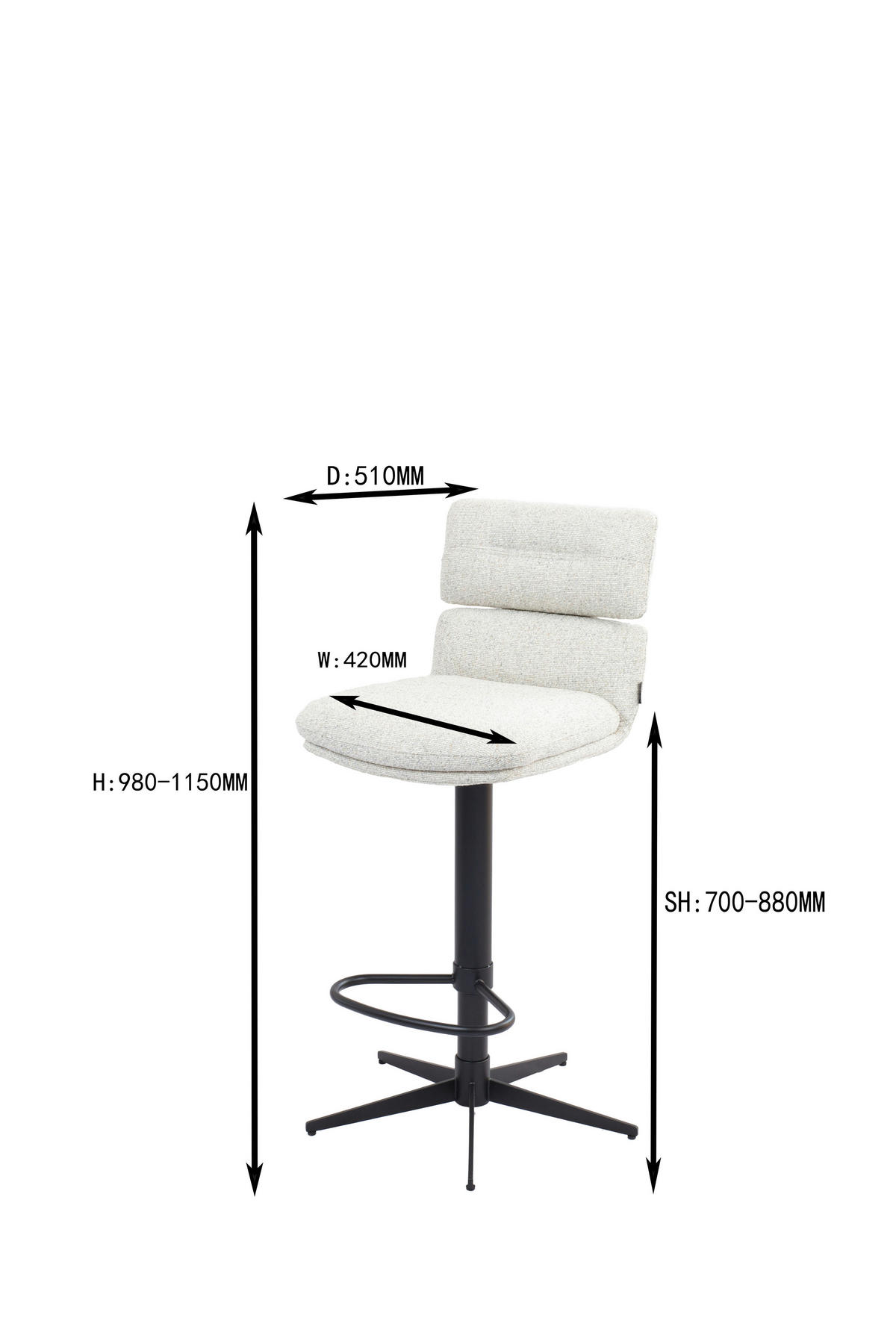 BARHOCKER Webstoff Schwarz, Beige Eisen Lederauswahl, Stoffauswahl, Wippfunktion, Sitzfläche 360° drehbar  - Beige/Schwarz, Design, Textil/Metall (42/99-117/50cm) - Dieter Knoll