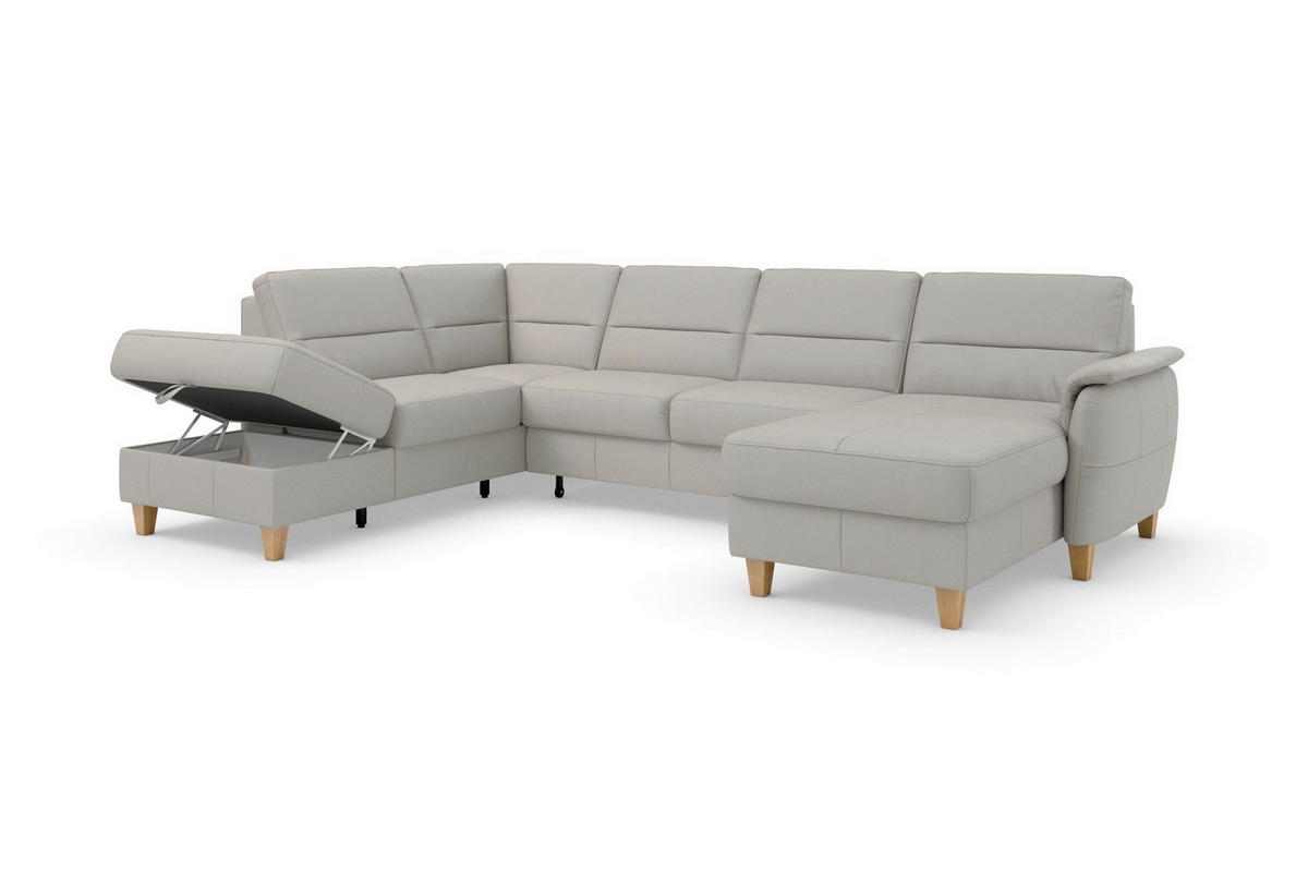 SEDACIA SÚPRAVA, textil, koža, svetlosivá - farba duba/svetlosivá, Basics, koža/drevo (212/308/163cm) - Sit & More