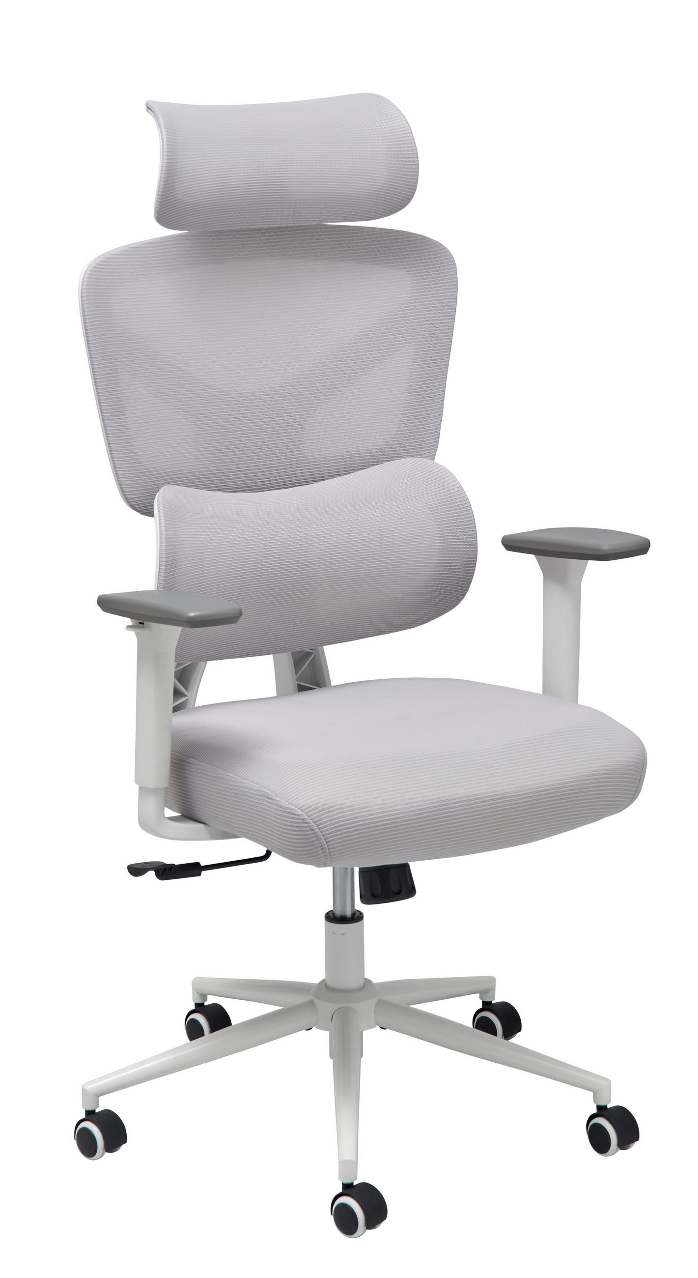 SCAUN ROTATIV  plasă tensionată gri  - alb/gri închis, Lifestyle, plastic/lemn (66/125-133/61cm) - MID.YOU