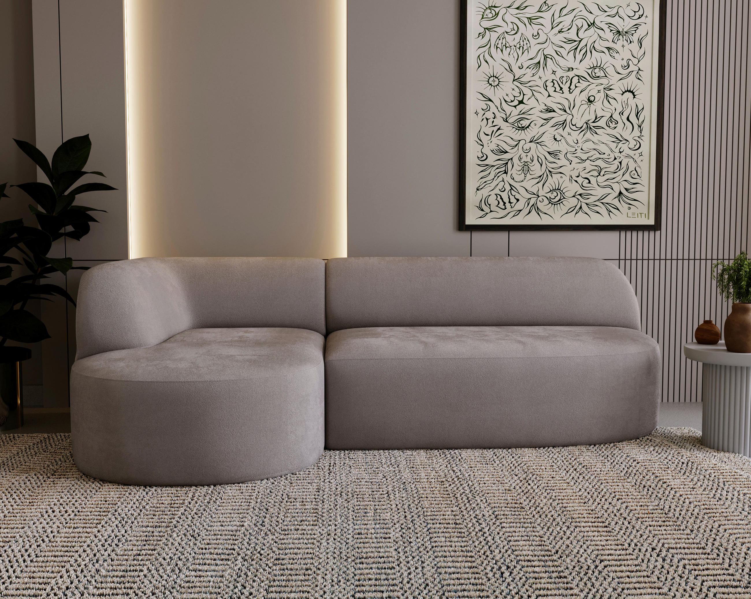 ECKSOFA Chenille Taupe  - Taupe/Schwarz, Design, Kunststoff/Textil (156/218cm) - Livetastic