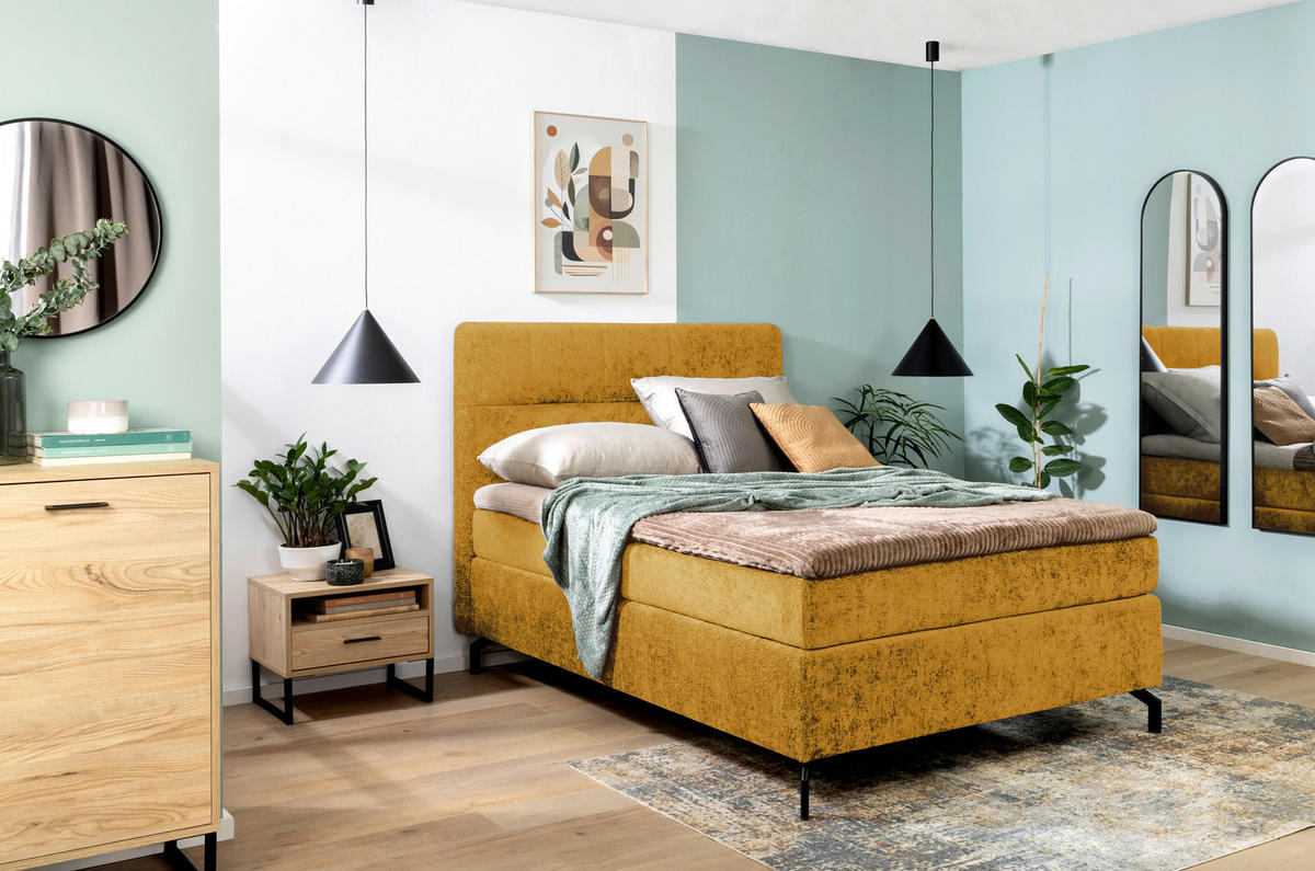 BOXSPRINGBETT 140/200 cm  in Currygelb  - Currygelb/Schwarz, Design, Textil/Metall (140/200cm) - Esposa
